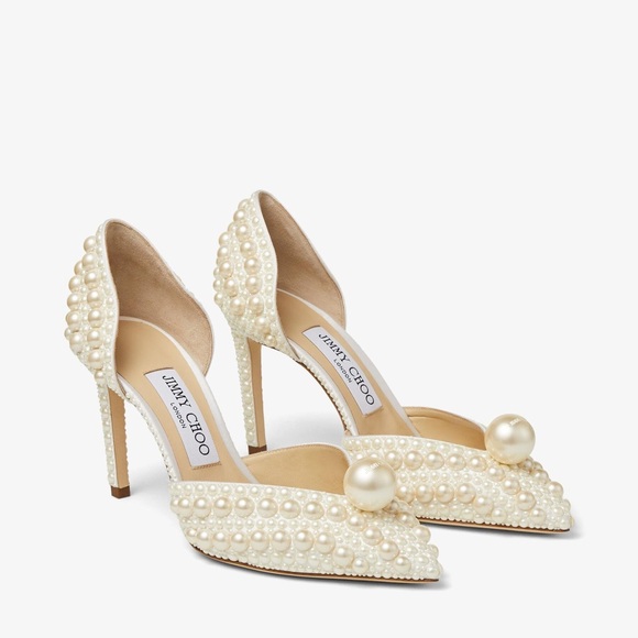 Like new JIMMY CHOO Sabine 85 faux pearl-embellished satin pumps 42 $1,895 - Picture 8 of 17